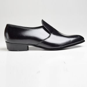 Sz10.5 Black Polished Leather Loafer Classic Slip-On Shoe Clean Look Deadstock - Fashionconstellate.com