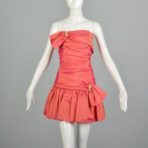 Large 1980s Pink Iridescent Strapless Mini Party Dress