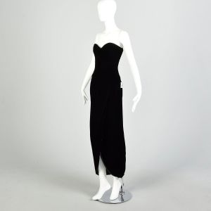 Size Small 1980s Black Velvet Strapless Formal Gown Sexy Petal Skirt Prom Dress Evening Attire - Fashionconstellate.com