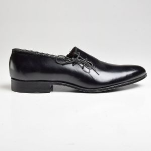 Sz8.5 1960s Black Leather Lace Up Offset Lacing Slip-On Shoe Deadstock - Fashionconstellate.com