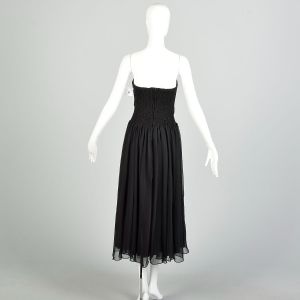 Small 1980s Black Strapless Rhinestone Semi-Sheer Skirt Prom Dress - Fashionconstellate.com