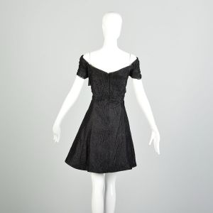 XL 1990s Black Lace Fit & Flare Off-Shoulder Cocktail Party Dress - Fashionconstellate.com