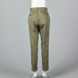 Small 1960s Mens Pants Green Cotton Faded Trousers  - Fashionconstellate.com