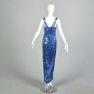 Medium 1990s Blue Iridescent Sequin Maxi Formal Evening Dress - Fashionconstellate.com
