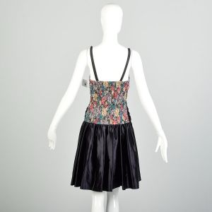 XS 1980s Black Floral Lace Mini Party Dress - Fashionconstellate.com