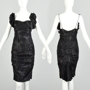 Small 2000s Nicole Miller Collection Shiny Black Lamé Cocktail Party Evening Dress