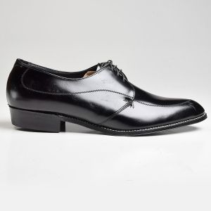 Sz11 1960s Black Leather Classic Derby Lace-Up Vintage Shoes - Fashionconstellate.com