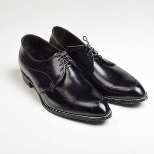 Sz11 1960s Black Leather Classic Derby Lace-Up Vintage Shoes