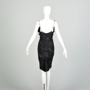 Small 2000s Nicole Miller Collection Shiny Black Lamé Cocktail Party Evening Dress - Fashionconstellate.com