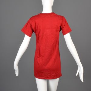 Small Red T-Shirt 1970s Unisex Ribbed Knit Trim Top Slim Tight Fitting Cotton Tee - Fashionconstellate.com