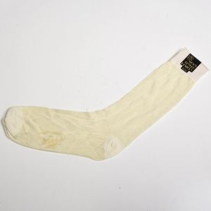 1950s Deadstock Mens Long Socks Rib Knit Cuffs Hosiery Off White Lightweight Sheer