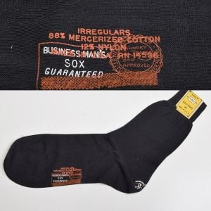 Deadstock 1950s Mens Black Dress Socks Cotton Feel Rib Knit Cuff Lightweight Stretch 