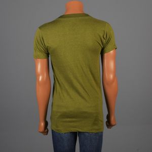 Small 1970s Mens T-Shirt Army Green Military Screen Cotton Short Sleeve  - Fashionconstellate.com