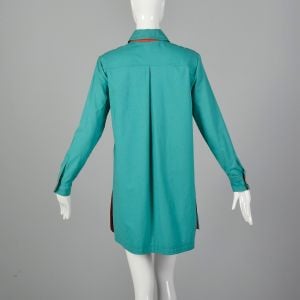 Medium Green Tunic 1970s Long Sleeve Button Up Shirt Red Tie Top  - Fashionconstellate.com