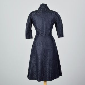 Pierre Balmain 1950s Silk Damask Dress with Navy Overskirt - Fashionconstellate.com