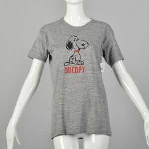 Small 1970s Snoopy T-Shirt Screen Print Loopwheel Single Stitch Tri-Blend Super Soft