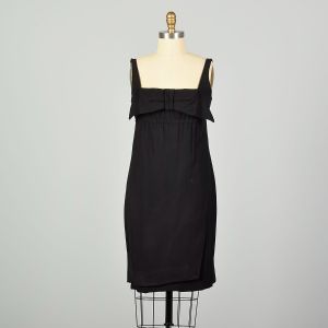 XS 1960s Sleeveless Bow Detail Short Little Black Dress