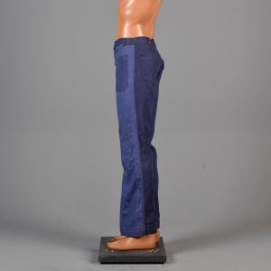 Size 30x31 1970s Bell Bottom Jeans Color Block Indigo Denim Hippie Flares Color Block - Fashionconstellate.com