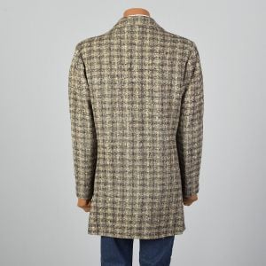 Large 1950s Mens Tweed Wool Plaid Coat McGregor Brown Check Square Cut Nubby Faux Fur Lining  - Fashionconstellate.com