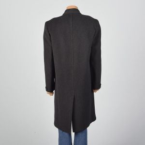 Large 1950s Mens Black Wool Overcoat Striped Convertible Pockets Wide Lapel Single Vent  - Fashionconstellate.com