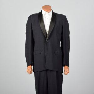 Medium 1950s Mens Black Tuxedo Shawl Collar Jacket Pleated Front Pants