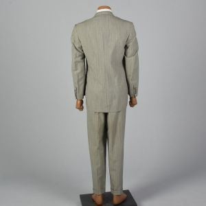Small 1950s Suit Gray Striped Wide Lapel Blazer Jacket Dropped Belt Loops Pants - Fashionconstellate.com