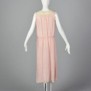 XL 1920s Pink Silk Nightgown Long Drop Waist Lingerie Lace Trim Sleepwear  - Fashionconstellate.com