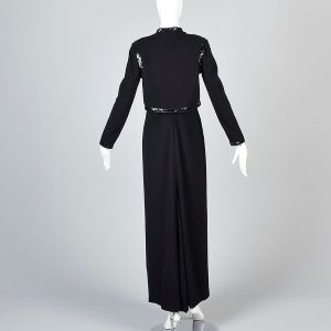 Small 1970s Dress Set Black Maxi Gown Sequin Trim Matching Cropped Jacket Estevez - Fashionconstellate.com