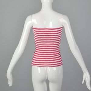 XS 1970s Tube Top Pink and White Striped Shirred Stretchy Summer Top - Fashionconstellate.com