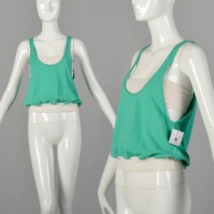 XS 1970s Set Tube Top Roller Girl Muscle Shirt Activewear Green Tank 
