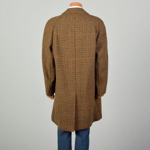 XL 1970s Jacket Brown Wool Plaid Tweed Winter Car Coat - Fashionconstellate.com