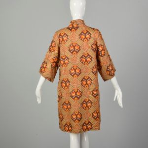 Large 1960s Tunic Casual Bohemian Orange Loungewear House Dress - Fashionconstellate.com