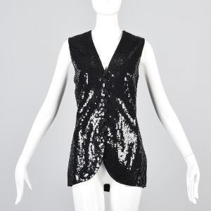 Medium 1970s Saks Fifth Avenue Black Sequin Vest Sleeveless