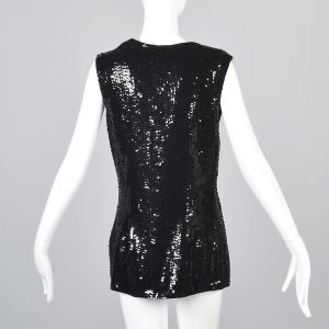 Medium 1970s Saks Fifth Avenue Black Sequin Vest Sleeveless - Fashionconstellate.com