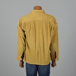XXL 1950s Gold Rockabilly Shirt Wide Wale Corduroy Pullover Yellow Patch Pocket - Fashionconstellate.com