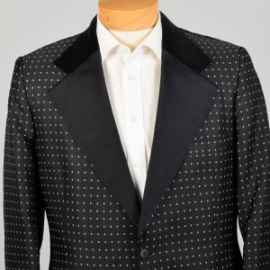 42L 1970s Vintage Tuxedo Jacket Black and White Dot Pattern - Fashionconstellate.com