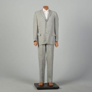 40R 1950s Suit Grey Blue Fleck Jacket Belt Back Pants Dropped Belt Loop - Fashionconstellate.com