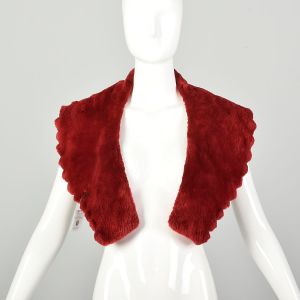 OSFM Red Sheared Fur Shawl Collar Scalloped Outer Edge 