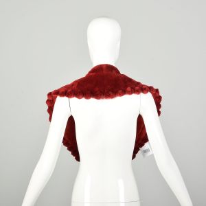 OSFM Red Sheared Fur Shawl Collar Scalloped Outer Edge  - Fashionconstellate.com