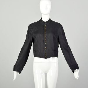 Large 2000s Ralph Lauren Shirt Black Linen Long Sleeve Jacket