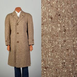 Medium 1950s Coat Light Brown Atomic Fleck Tweed Wool Overcoat
