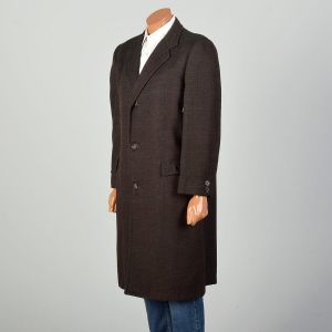 Large 1950s Medium Weight Coat Brown Herringbone Wool - Fashionconstellate.com