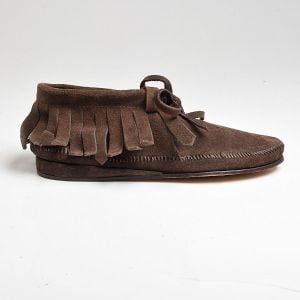 Sz 8 1970s Deadstock Brown Suede Leather Fringe Moccasin Shoes - Fashionconstellate.com