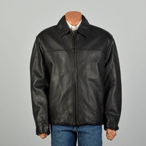 XXL 2000s Marc New York Jacket Black Leather Classic Zip-Front Winter Coat