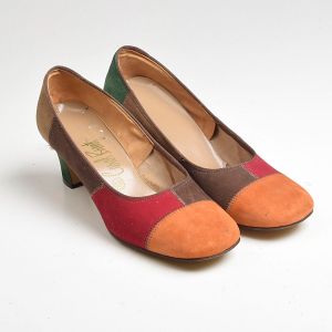 Sz 8 1960s Patchwork Mod Colorblock Leather Suede Heels - Fashionconstellate.com