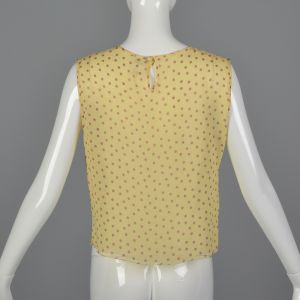 Medium Yellow Silk Blouse Pink Polka Dots Lightweight Sleeveless Tank Top  - Fashionconstellate.com