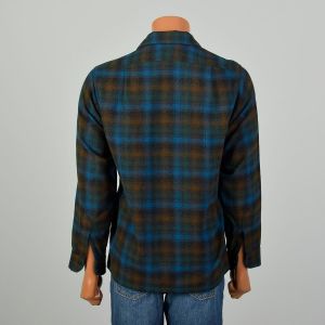 Medium 1960s Pendleton Shirt Button-up Roll Collar Blue Brown Plaid Wool  - Fashionconstellate.com