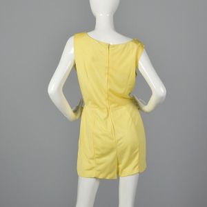 Large 1970s Yellow Romper Lace Front Silky Playsuit  - Fashionconstellate.com