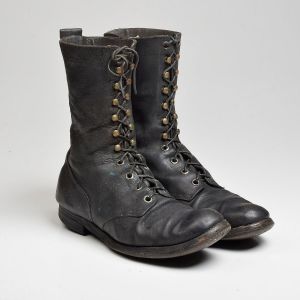 Size 12 1950's Black Leather Military Combat Boots Lace Up Jump Boots