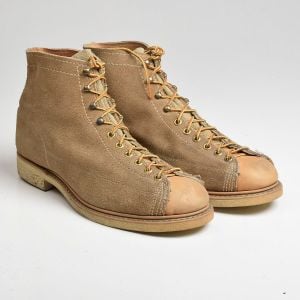 Size 10E 1960s Suede Leather Monkey Toe Boots Beige Taupe Deadstock